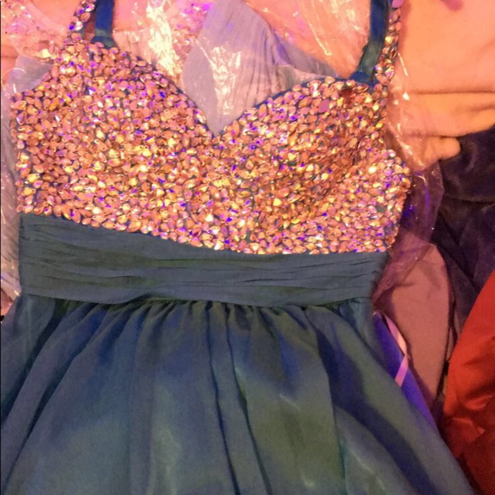 Teal diamond prom dress